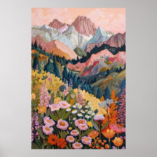 Earth Tones Mountain Wildflower Schilderij 24x36" Poster (Voorkant)