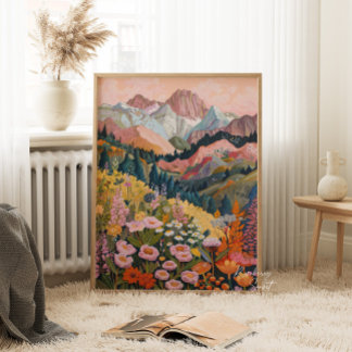 Earth Tones Mountain Wildflower Schilderij 24x36" Poster