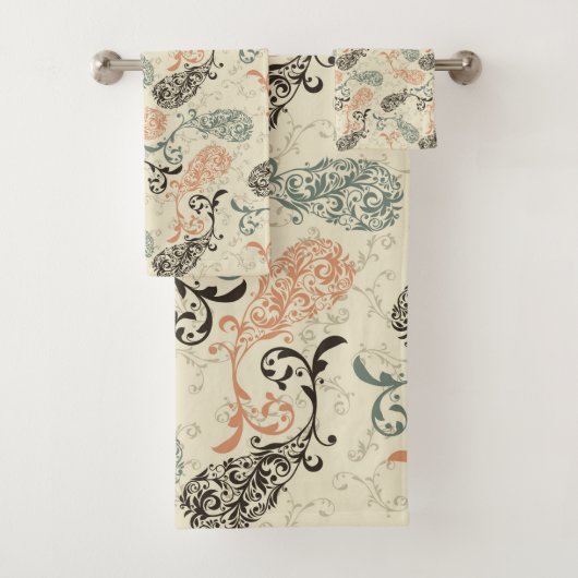 Earth Tones Paisley Tan Gray Black Bad Handdoek (Insitu)
