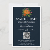 Earth Tones Verbrand Sinaasappel Navy Bloemen Trou Save The Date (Voorkant)