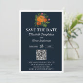 Earth Tones Verbrand Sinaasappel Navy Bloemen Trou Save The Date (Staand voorkant)