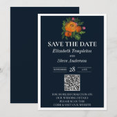 Earth Tones Verbrand Sinaasappel Navy Bloemen Trou Save The Date (Voorkant / Achterkant)