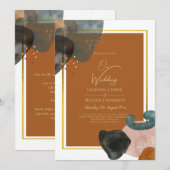 Earth Tones Wedding Terracotta Green Gold Abstract Kaart (Voorkant / Achterkant)
