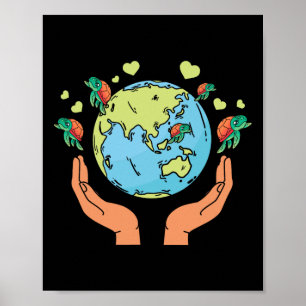 Earth Turtle Hearts Environment Earth Day Zee Turt Poster