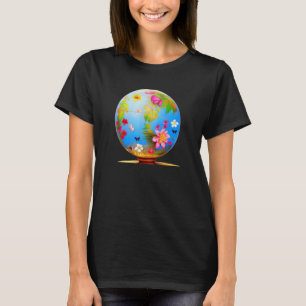 Earth Wereldbol Tropical Flowers Planten Butterfli T-shirt