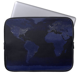 Earth Wereldkaart Stadslampen bij Nacht Satelliet Laptop Sleeve