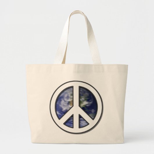Earth White Peace Sign7 Grote Tote Bag (Voorkant)
