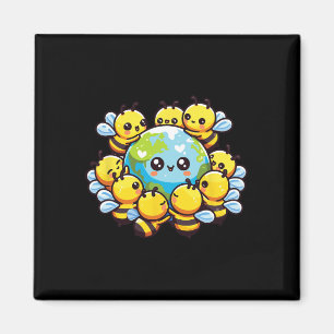 Earth World Wereldbol Bee Kawaii Bijen Magneet