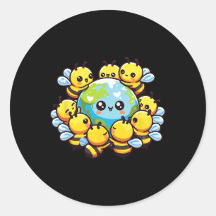 Earth World Wereldbol Bee Kawaii Bijen Ronde Sticker