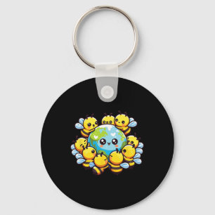 Earth World Wereldbol Bee Kawaii Bijen Sleutelhanger