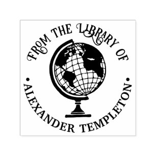 Earth World Wereldbol Kaart #2 Ronde Bibliotheek B Zelfinktende Stempel