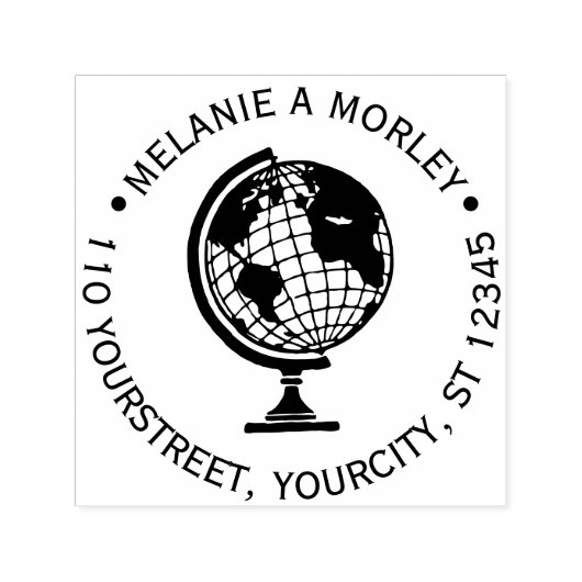 Earth World Wereldbol Kaart #2 Ronde Naam Retourad Zelfinktende Stempel (Design)