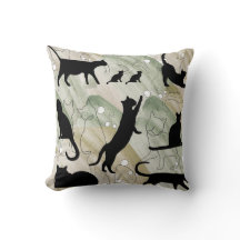 Earthbound Cats Groen en Bruin Abstracte Kussen