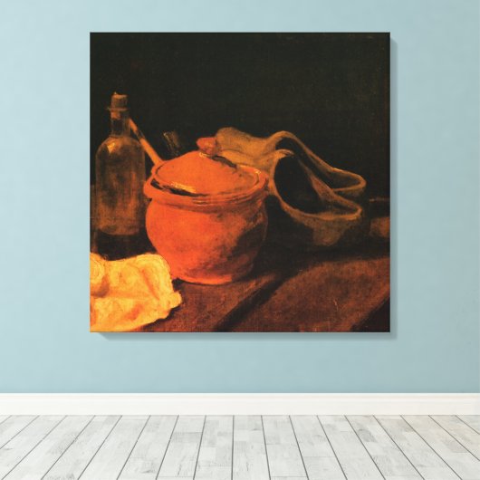 Earthenware, Bottle and Clogs van Vincent van Gogh Canvas Afdruk (Insitu (Houten vloer))