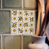 Earthenware Daisies Naadloze witte groene floralen Tegeltje