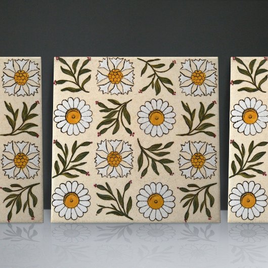 Earthenware Daisies Naadloze witte groene floralen Tegeltje