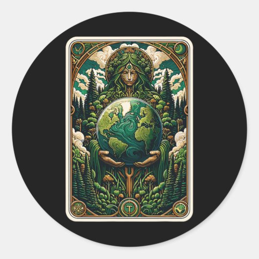 Earth's Guardian Enchanting Natuur Art Tarot Kaart Ronde Sticker (Voorkant)