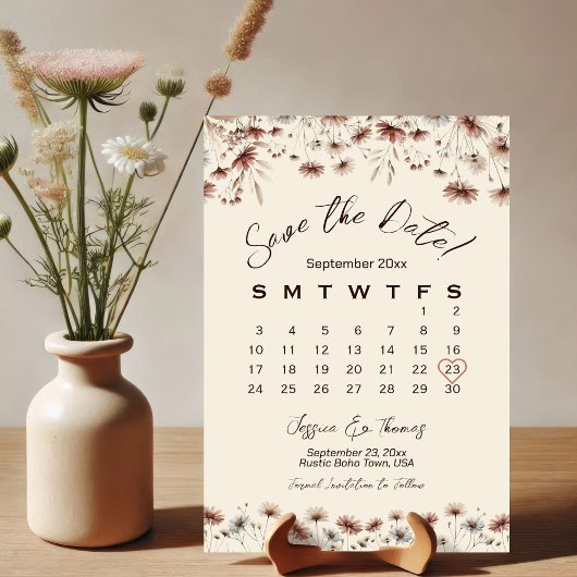 Earthtone Boho Chic Wildflowers Trouwkalender Save The Date