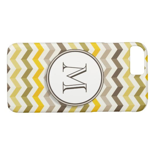 Earthtone Chevron Stripes met rond monogram Case-Mate iPhone Case (Achterkant (Horizontaal))