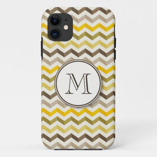 Earthtone Chevron Stripes met rond monogram Case-Mate iPhone Case (Achterkant)