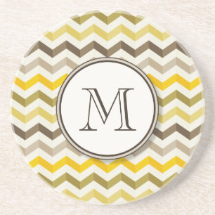 Earthtone Chevron Stripes met rond monogram Zandsteen Onderzetter