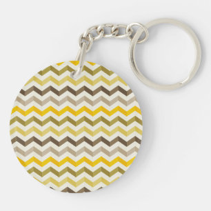 Earthtone Gold Chevron Stripes met rond monogram Sleutelhanger