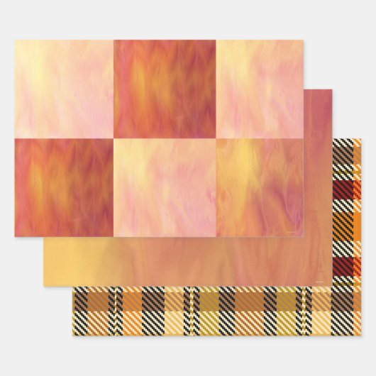 Earthtone Skies & Plaid Gift Wrap Paper 3 Designs (Set)