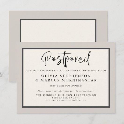 Earthtones - Modern Postponed Event Announance Kaart (Voorkant / Achterkant)