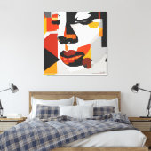 EARTHTONES PICASSO STIJL KUBIST PORTRET VROUW CANVAS AFDRUK (Insitu (Slaapkamer))