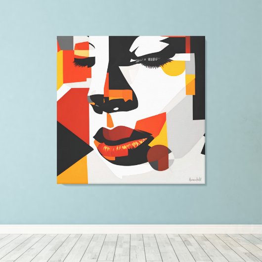 EARTHTONES PICASSO STIJL KUBIST PORTRET VROUW CANVAS AFDRUK (Insitu (Houten vloer))