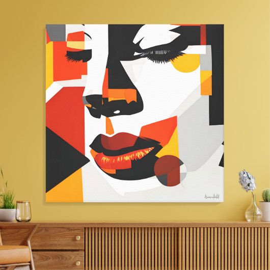 EARTHTONES PICASSO STIJL KUBIST PORTRET VROUW CANVAS AFDRUK (Insitu (Woonkamer))
