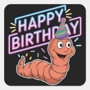 Earthworm dragen verjaardag pet neon vierkante sticker