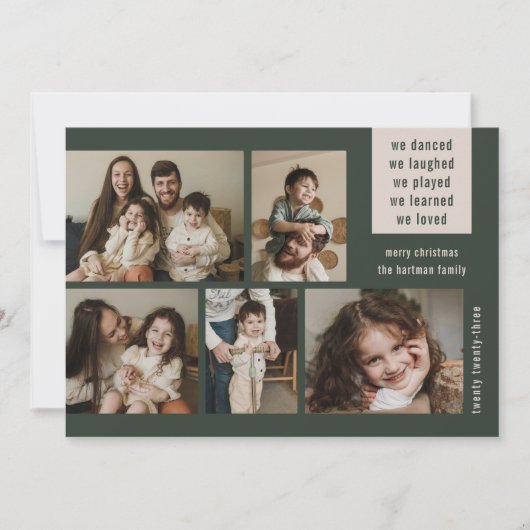 Earthy 5 Photo Collage Year Review Kerstmis Green Feestdagenkaart (Voorkant)