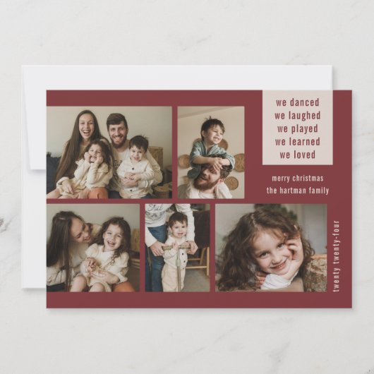 Earthy 5 Photo Collage Year Review Kerstwijn Feestdagenkaart (Voorkant)