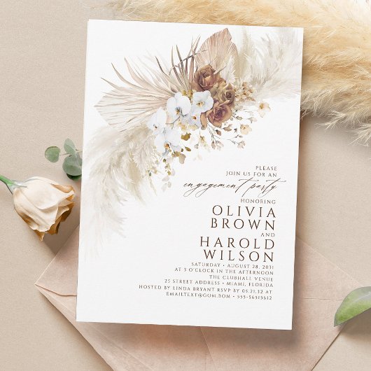 Earthy and White Flowers Boho Engagement Party Kaart