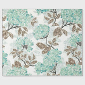 Earthy Aqua Glittery Floral Cadeaupapier (Vlak)