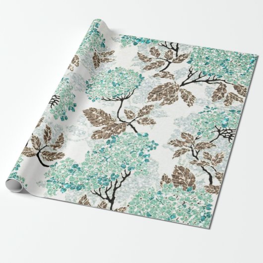 Earthy Aqua Glittery Floral Cadeaupapier (Uitgerold)