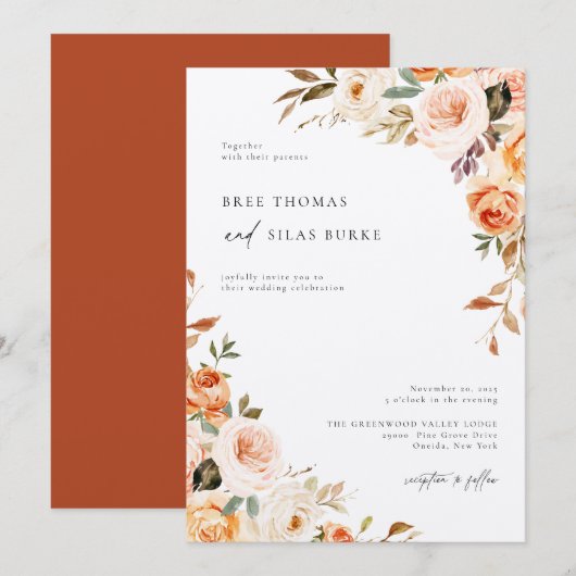 Earthy Autumn Botanical Floral Wedding Invitation Kaart (Voorkant / Achterkant)