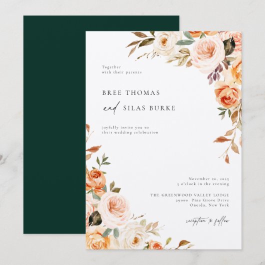 Earthy Autumn Botanical Floral Wedding Kaart (Voorkant / Achterkant)