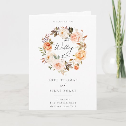 Earthy Autumn Botanical Floral Wedding Programma (Voorkant)