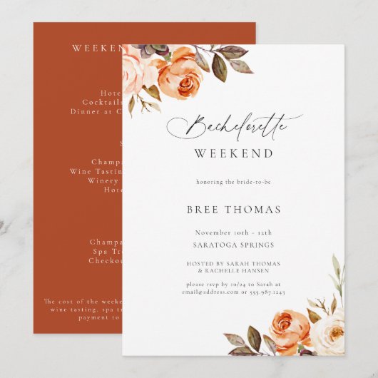 Earthy Autumn Floral Bachelorette Weekend Invitati Kaart (Voorkant / Achterkant)