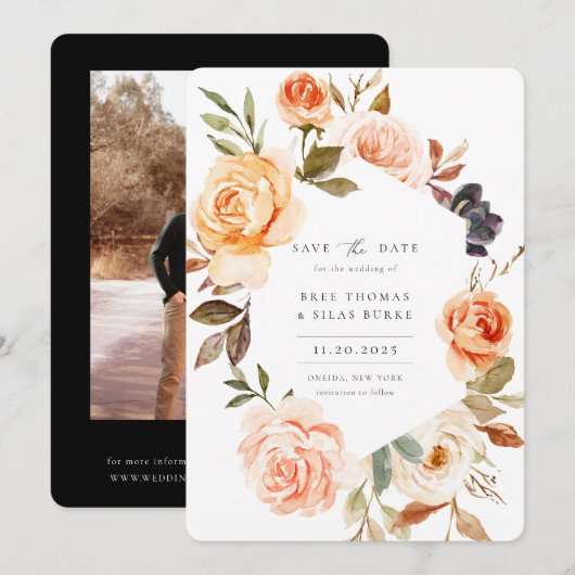 Earthy Autumn Floral Foto Save The Date (Voorkant / Achterkant)