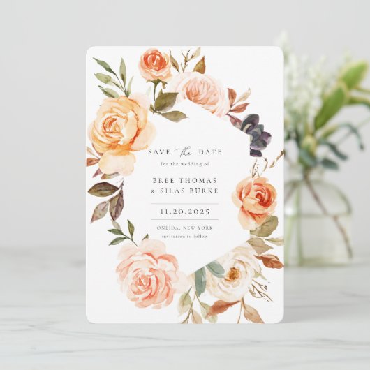 Earthy Autumn Floral Foto Save The Date (Staand voorkant)