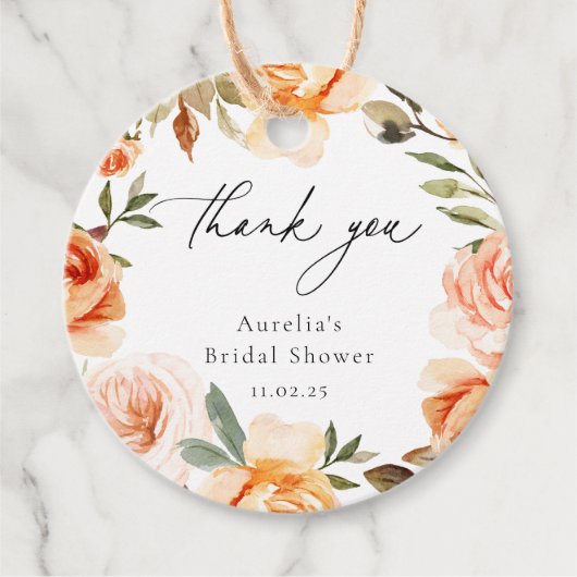 Earthy Autumn Floral Hartelijk dank Bedankjes Labels (Voorkant)