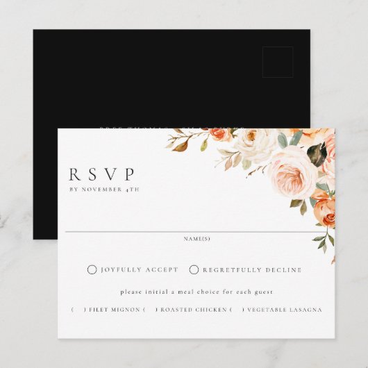 Earthy Autumn Floral Meal Choice Wedding RSVP Briefkaart (Voorkant / Achterkant)
