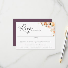 Earthy Autumn Floral Meal Choice Wedding RSVP Kaar