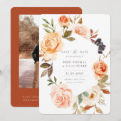Earthy Autumn Floral Photo Save the Date (Voorkant / Achterkant)