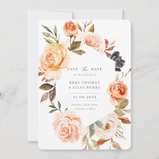 Earthy Autumn Floral Photo Save the Date (Voorkant)
