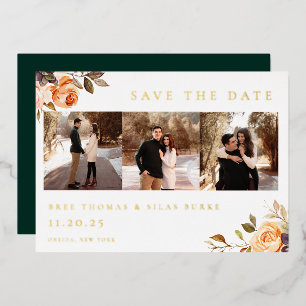 Earthy Autumn Floral Photo Save the Date Folie Uitnodiging