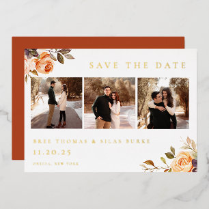 Earthy Autumn Floral Photo Save the Date Folie Uitnodiging